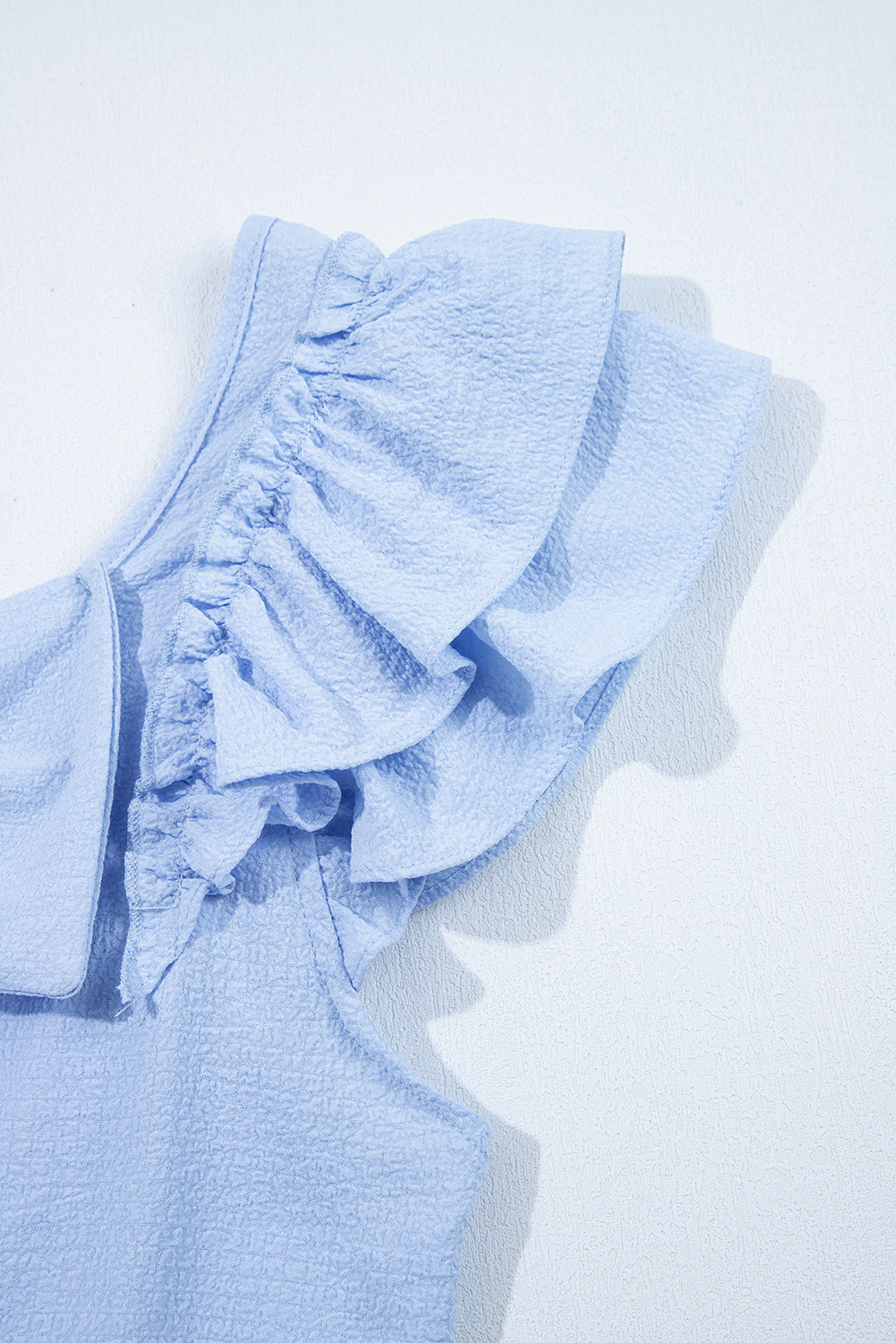 Beige Textured Bow Knot Frilled Butterfly Sleeve Blouse