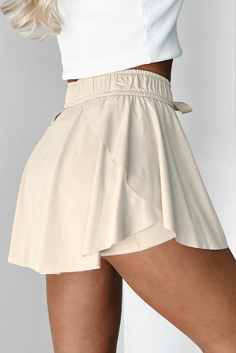 Sky Blue Drawstring High Waist Lined Tennis Skorts