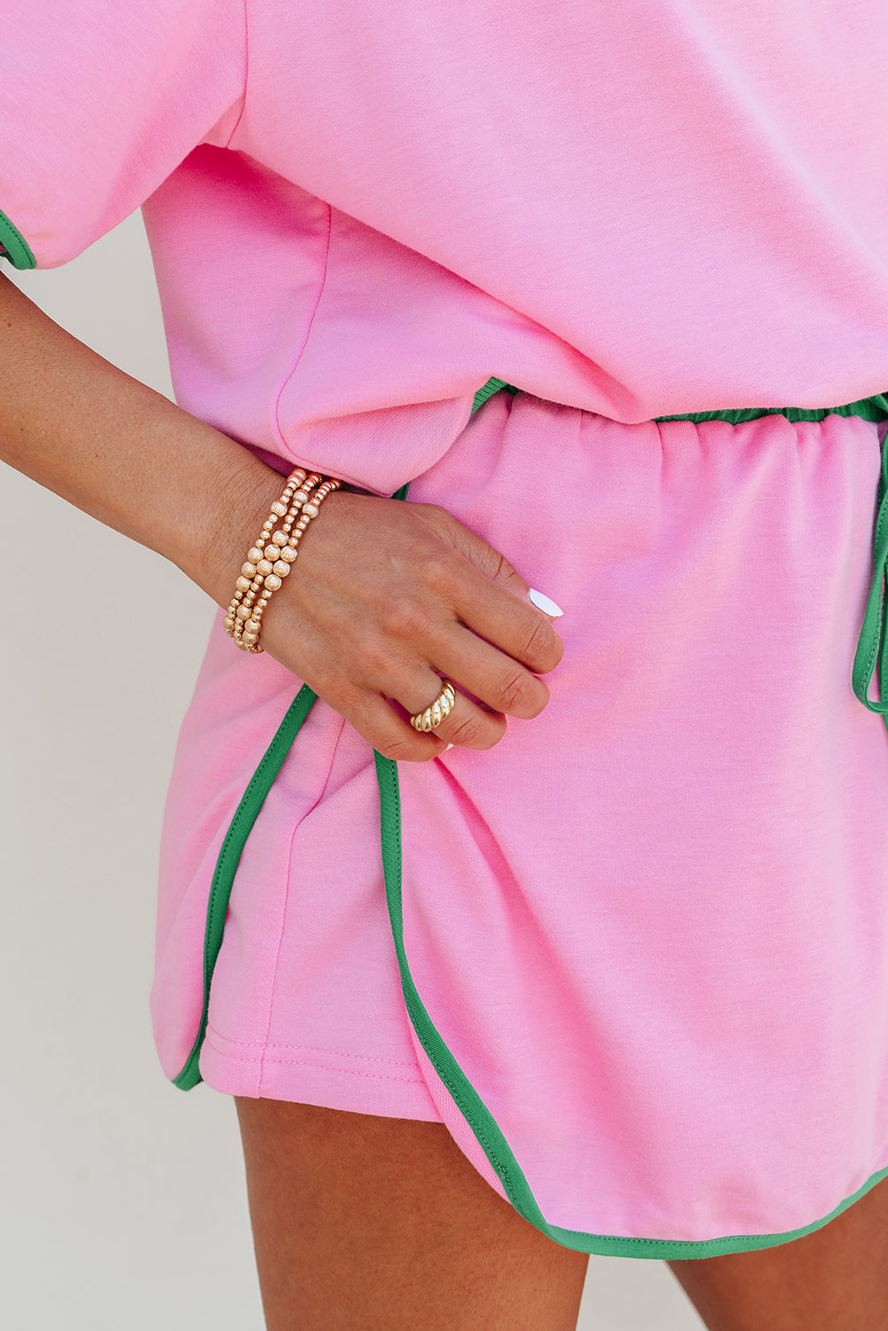 Bonbon Colorblock Edge Drop Shoulder T Shirt and Skort 2Pcs Set