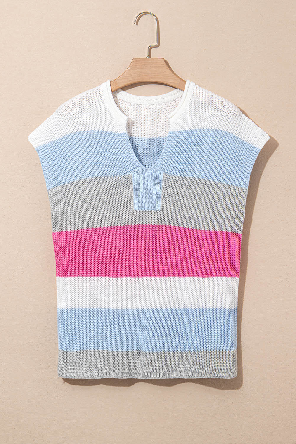 Multicolour Color Block Notch V Neck Sweater T Shirt