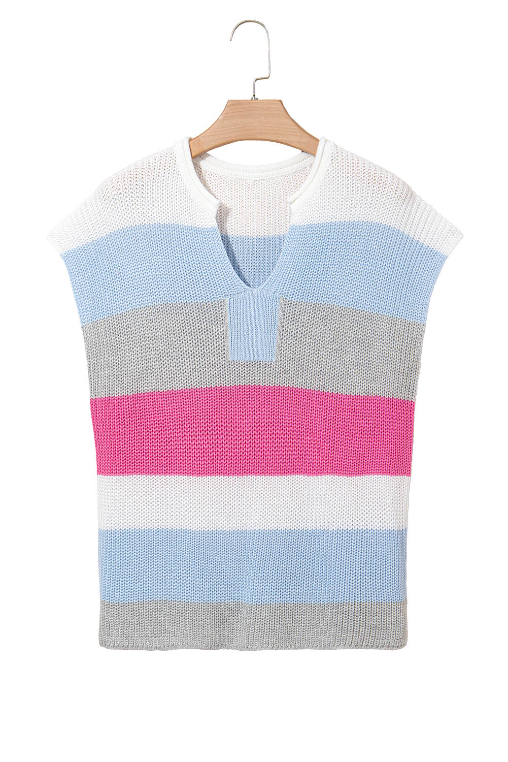 Multicolour Color Block Notch V Neck Sweater T Shirt