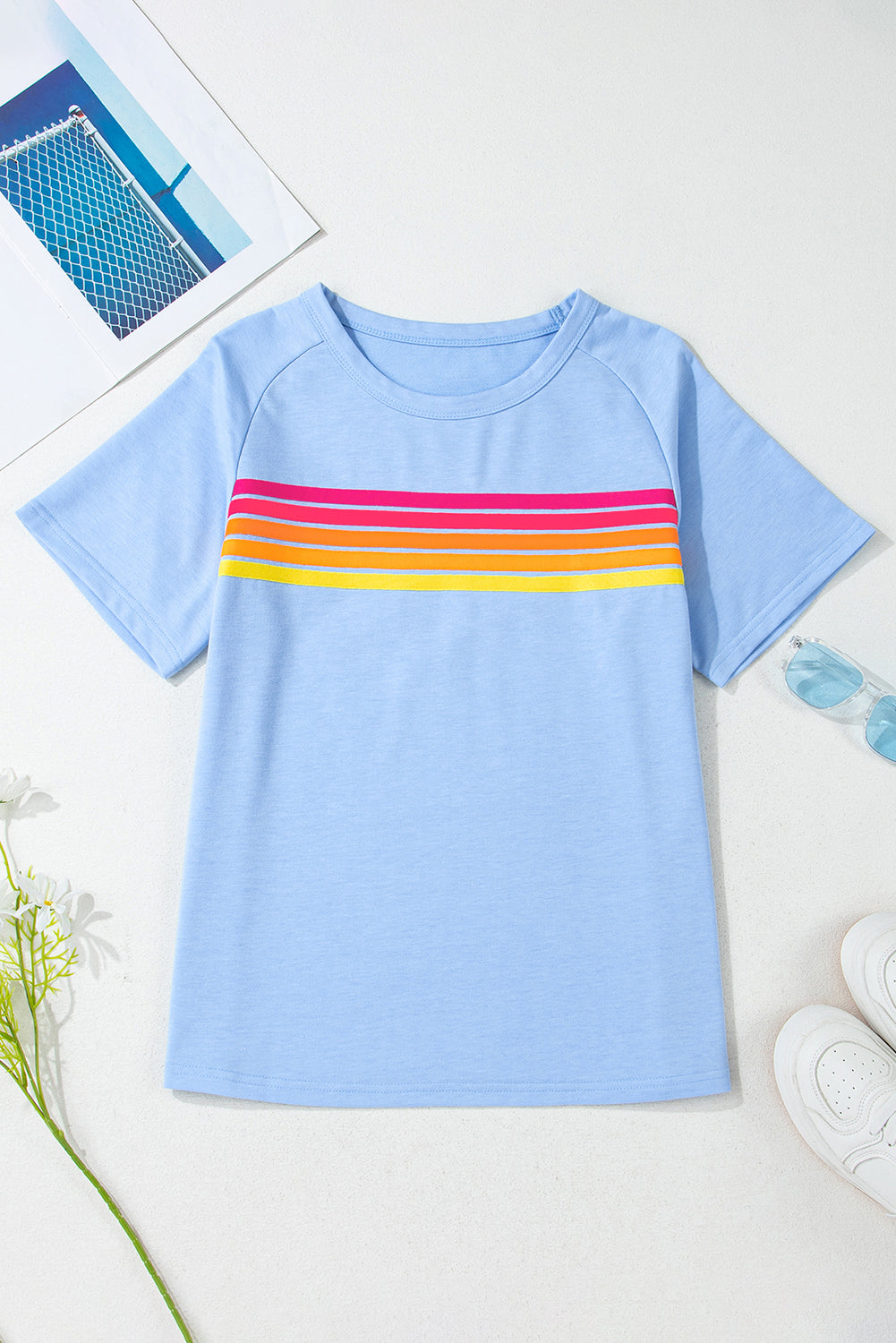 Bonbon Striped Patch Front Casual Tee