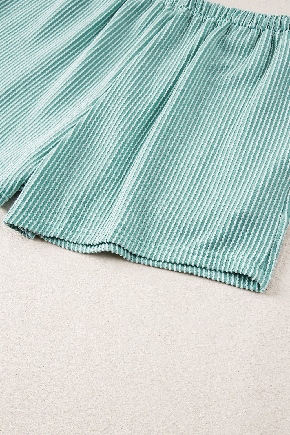 Jungle Green Ribbed Textured Knit Loose Fit Tee and Shorts Set