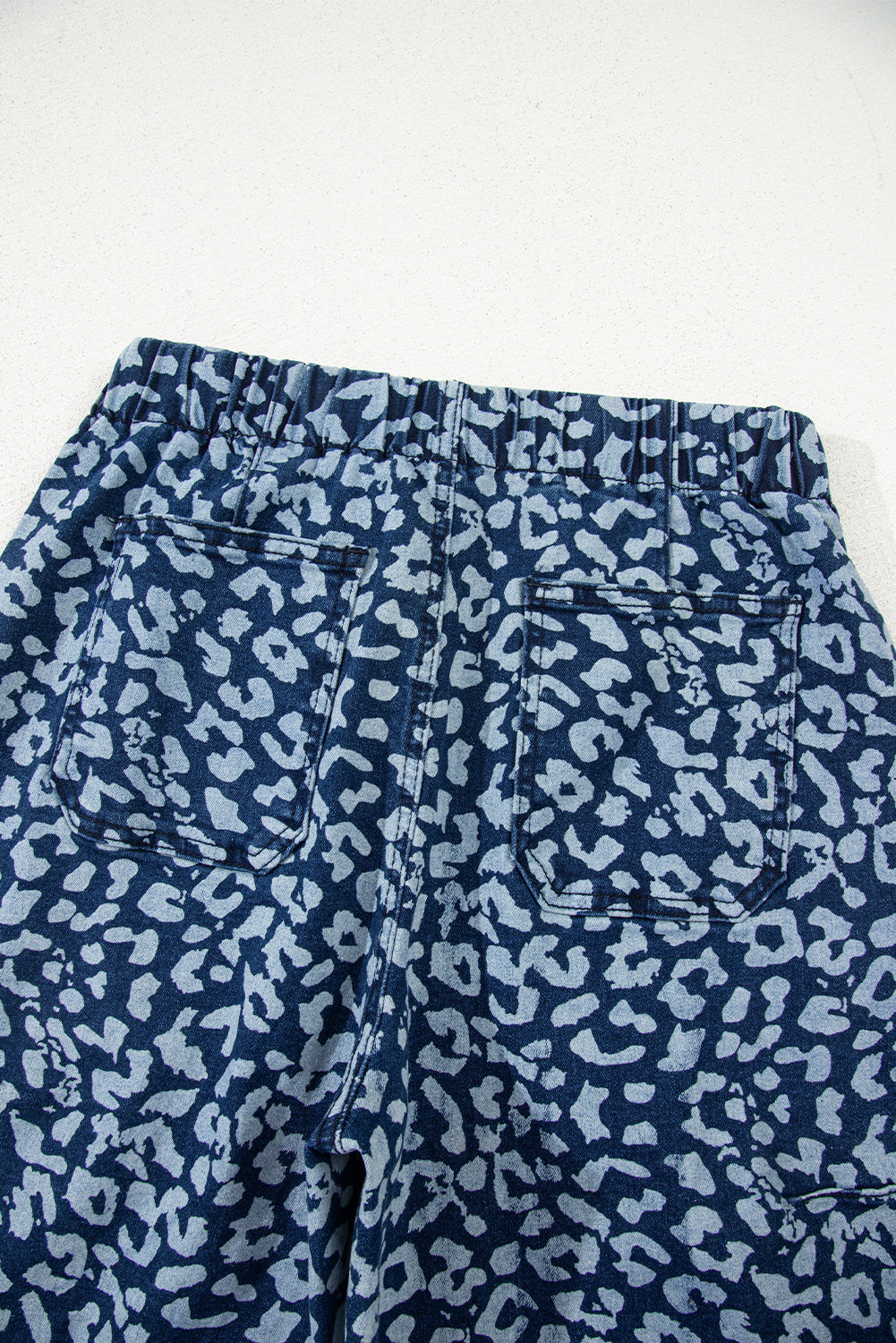 Khaki Leopard Printed Drawstring Waist Pocketed Wide Leg Jeans