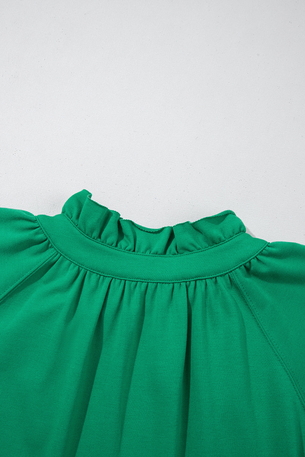 Sea Green Half Zip Puff Sleeve Top and Ruffled Shorts Set