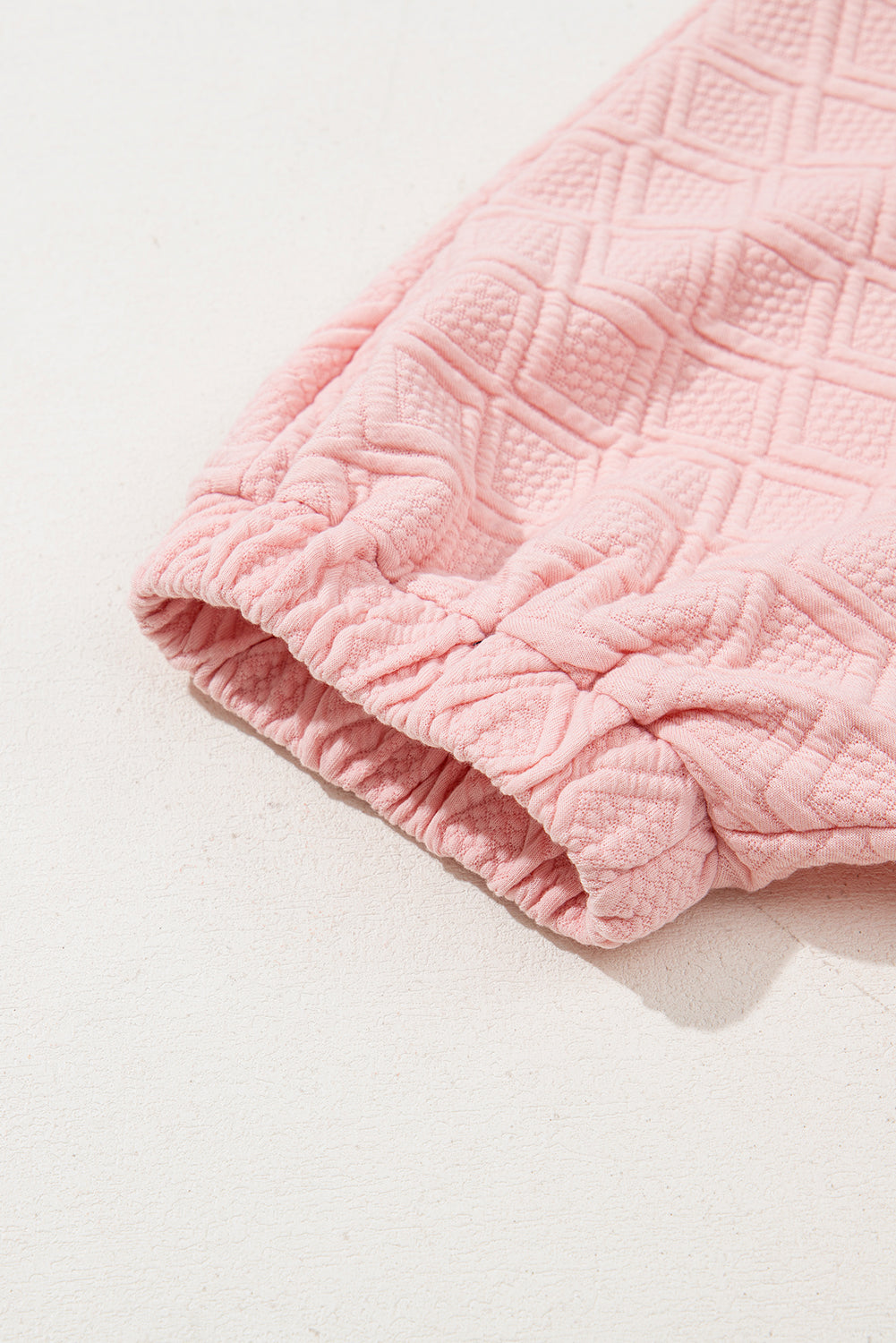 Light Pink Contrast Striped Collar Patchwork Textured Half Sleeve Blouse