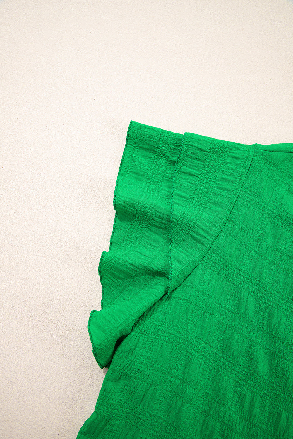 Dark Blue Textured Ruffled Sleeve Round Neck Top