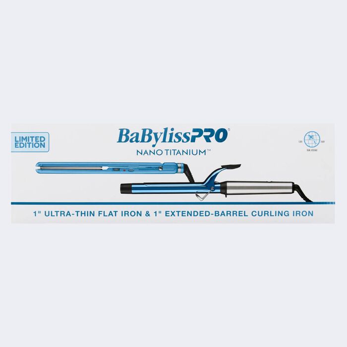 Babyliss Pro Nano Titanium 1" Extended-Barrel Curling Iron & 1" Ultra-Thin Flat Iron Set