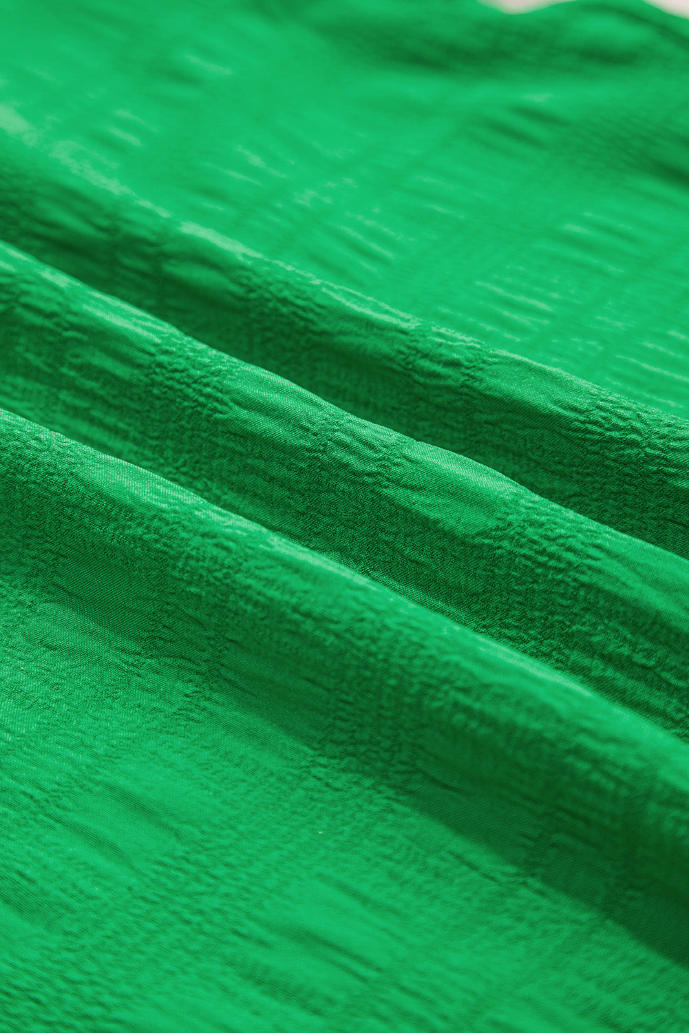 Dark Blue Textured Ruffled Sleeve Round Neck Top