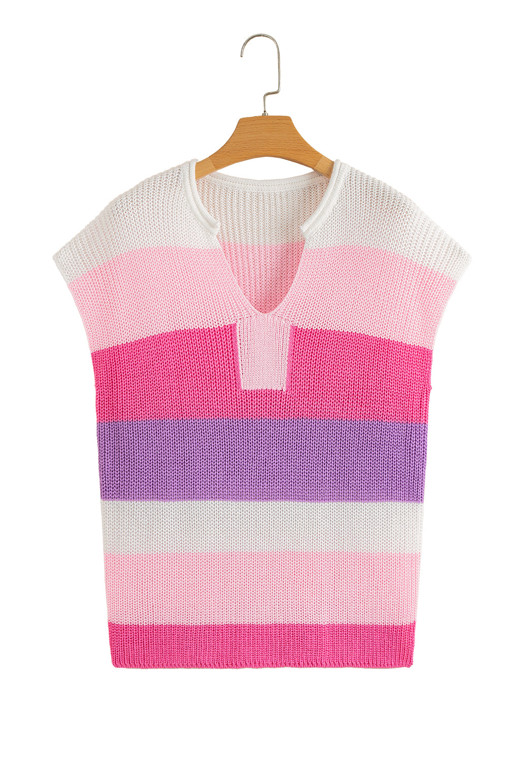 Multicolour Color Block Notch V Neck Sweater T Shirt