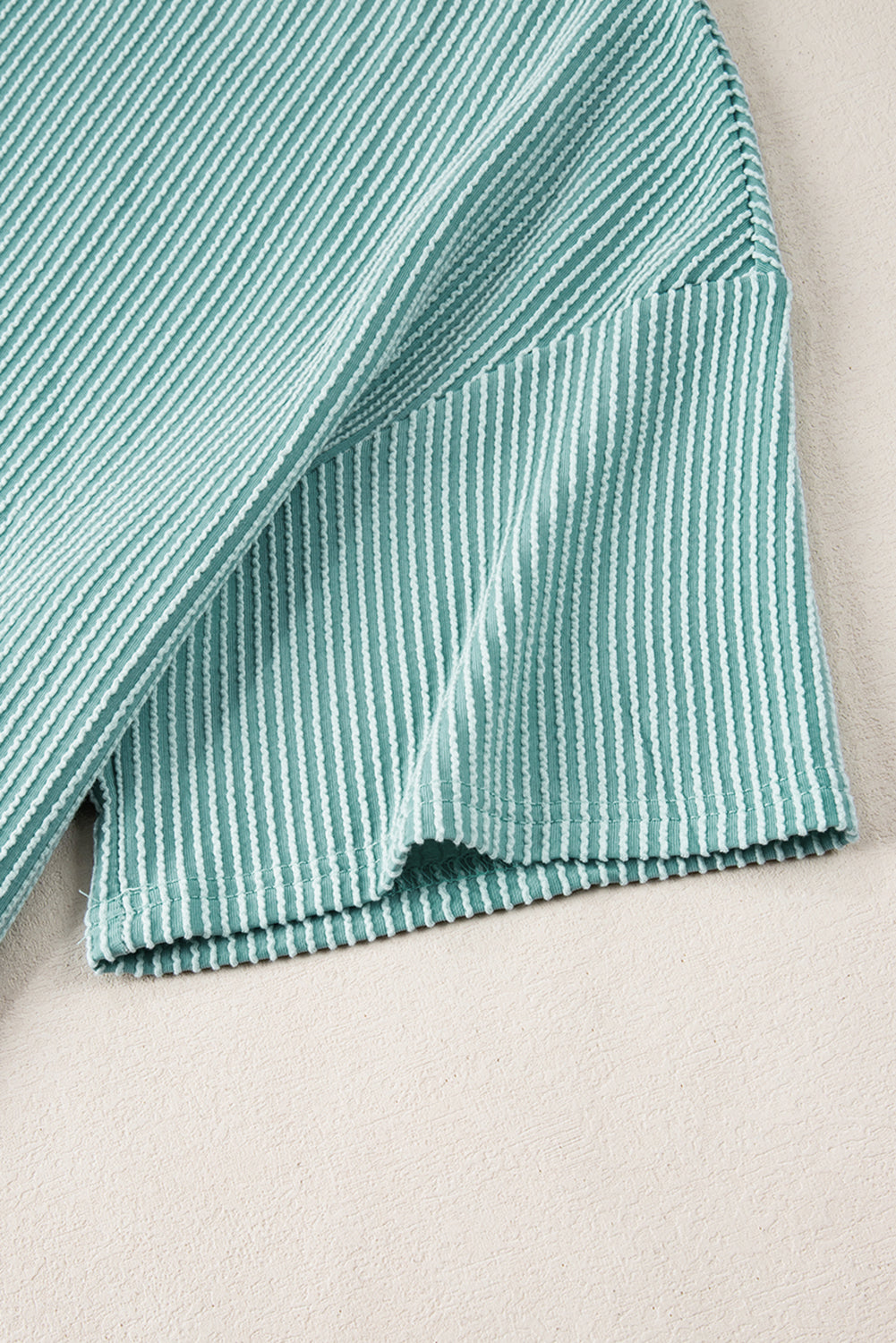 Jungle Green Ribbed Textured Knit Loose Fit Tee and Shorts Set