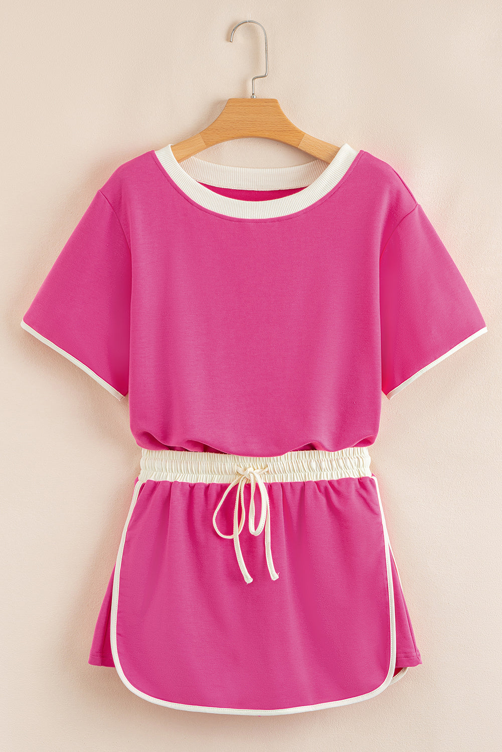 Bonbon Colorblock Edge Drop Shoulder T Shirt and Skort 2Pcs Set