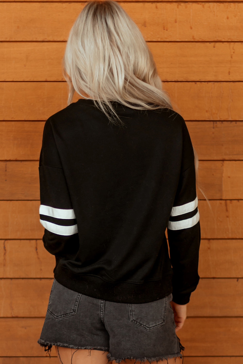 Black Halloween Pumpkin Face Sequin Patched Oversize Varsity Sweatshirt