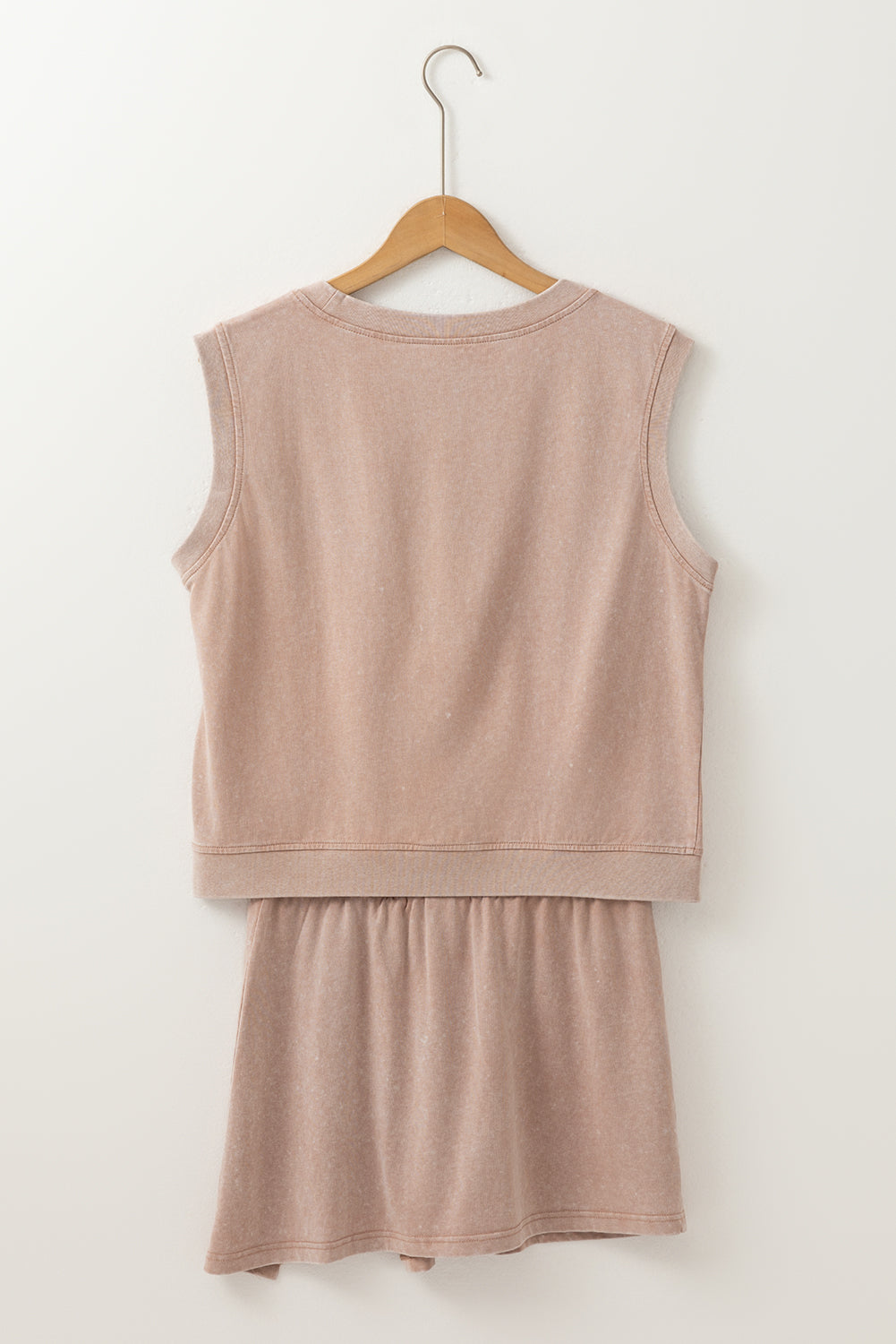 Mint Green 2 Pieces Mineral Wash Cotton Tank Top Lined Split Skirt Set