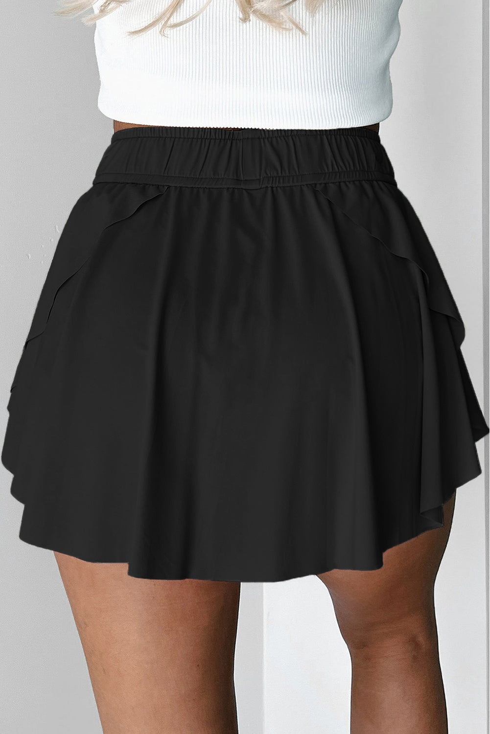 Black Drawstring High Waist Lined Tennis Skorts