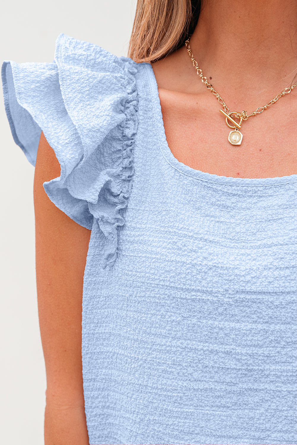 Beige Textured Bow Knot Frilled Butterfly Sleeve Blouse