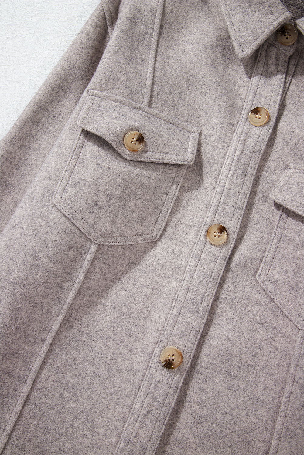 Light Grey Turn Down Collar Flap Pockets Buttoned Shacket