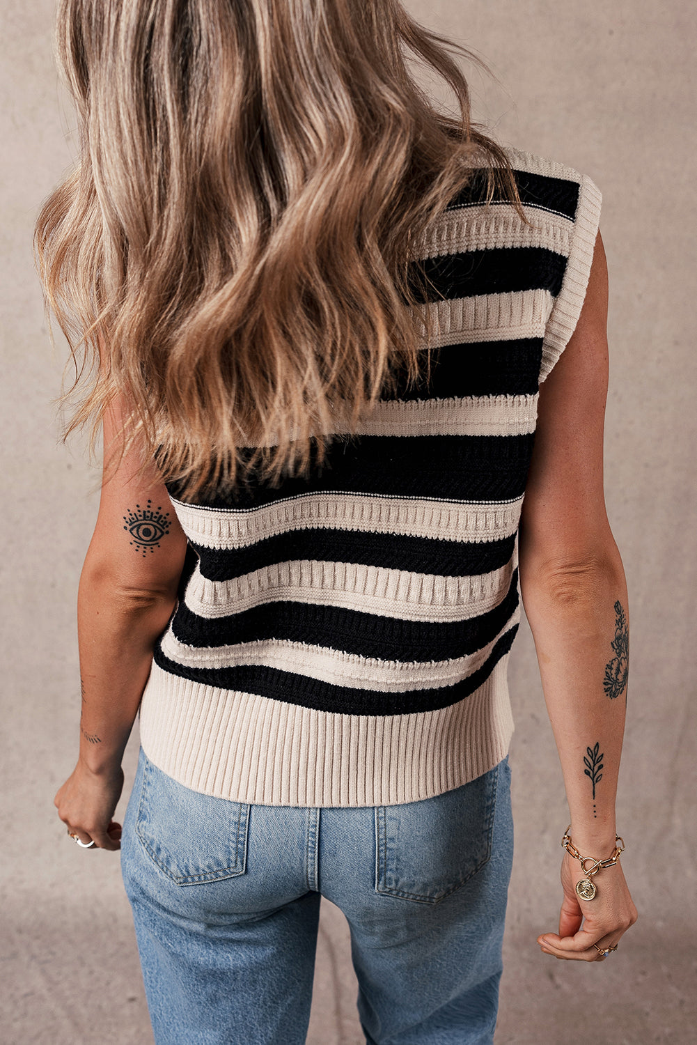 Black Stripe Ribbed Trim Knitted Tank Top