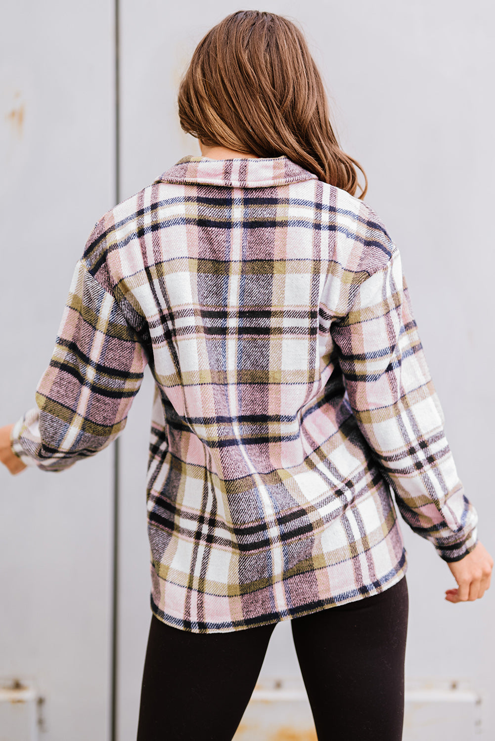 Orange Geometric Plaid Print Pocketed Shacket