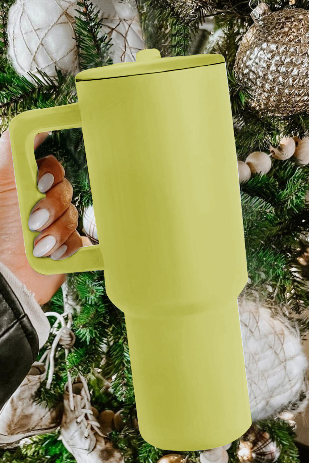 Dark Green Frosted Stainless Handle Large Vacuum Cup with Straw 40oz