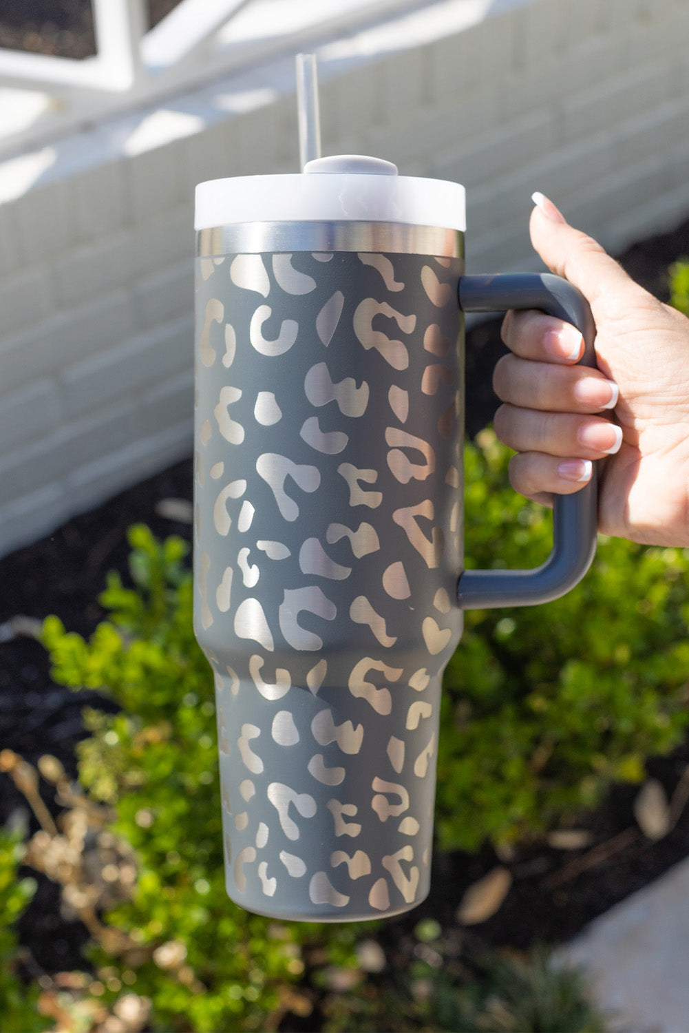 Black Leopard Print 40OZ Stainless Steel Portable Cup with Handle