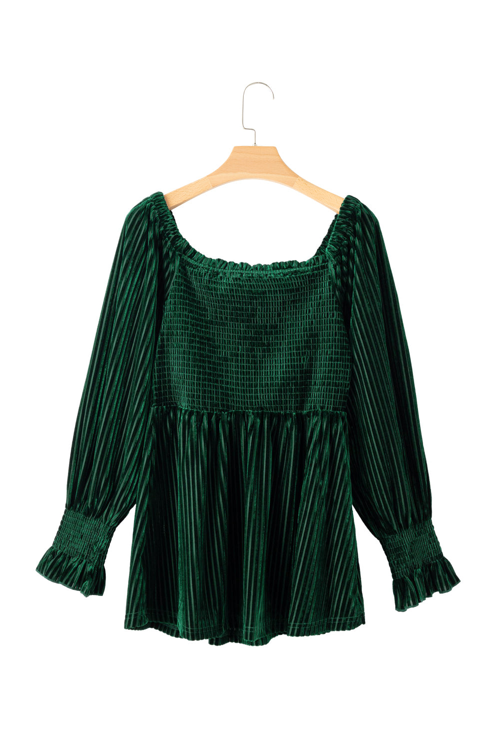 Chestnut Smocked Ribbed Velvet Babydoll Top