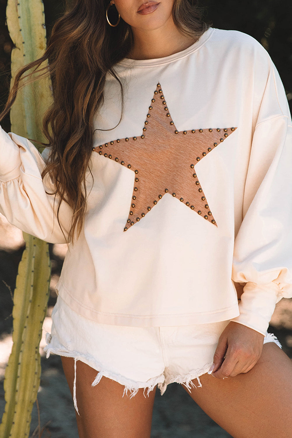 Black Studded Star Graphic Oversized Long Sleeve Top