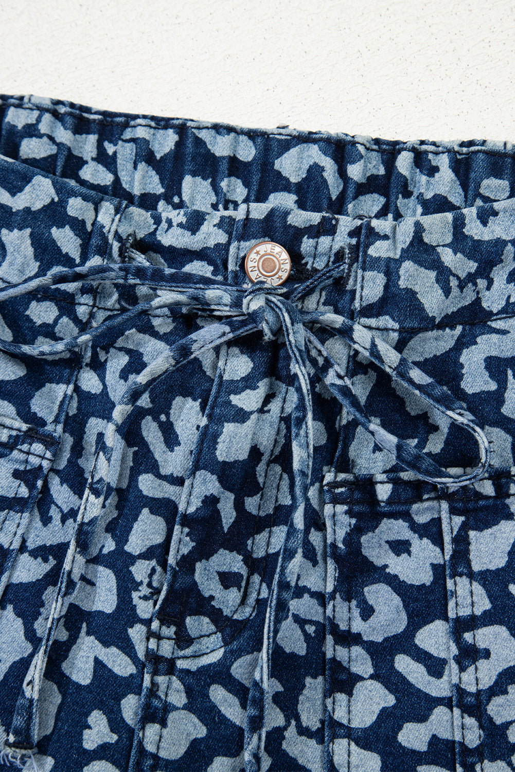 Khaki Leopard Printed Drawstring Waist Pocketed Wide Leg Jeans