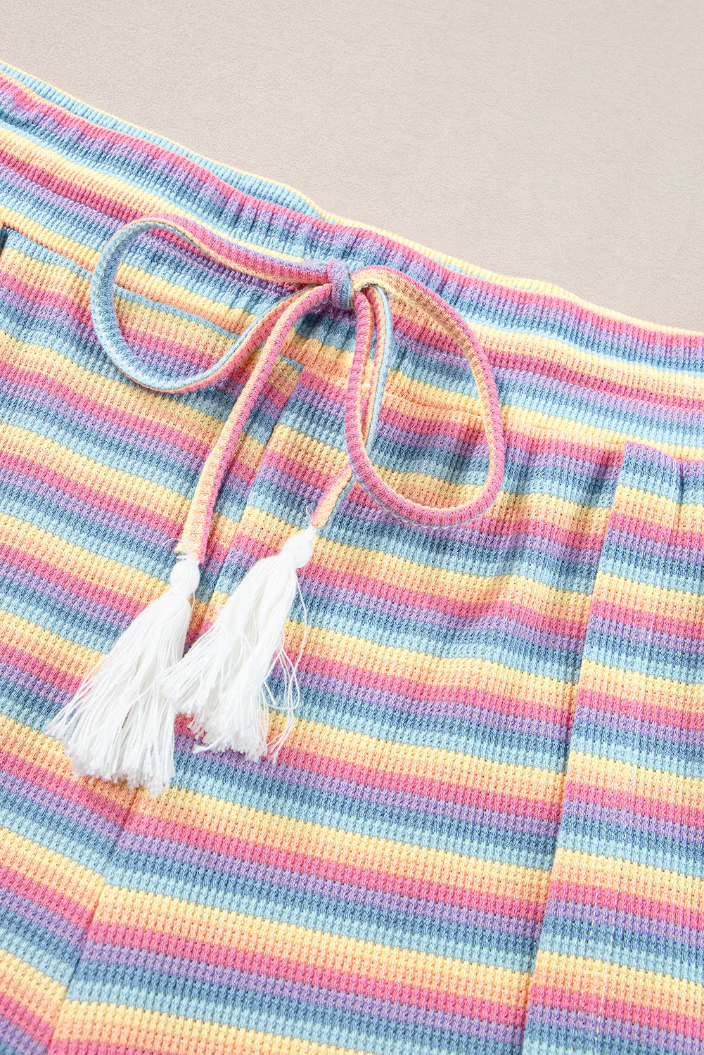 Black Stripe Rainbow Tee Tasseled String Wide Leg Pants Set