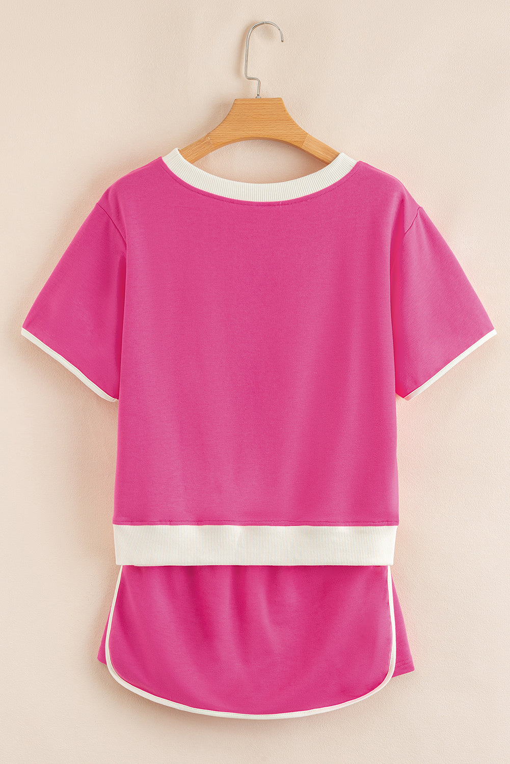 Bonbon Colorblock Edge Drop Shoulder T Shirt and Skort 2Pcs Set