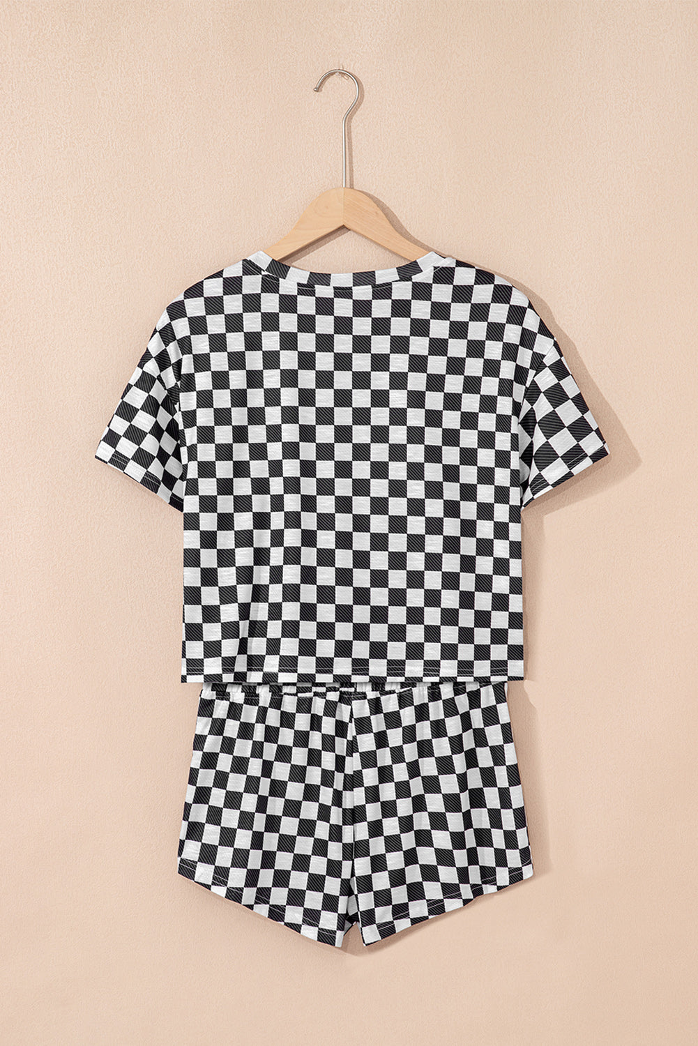 Black Checkerboard T Shirt and High Waist Skorts 2 Piece Outfit