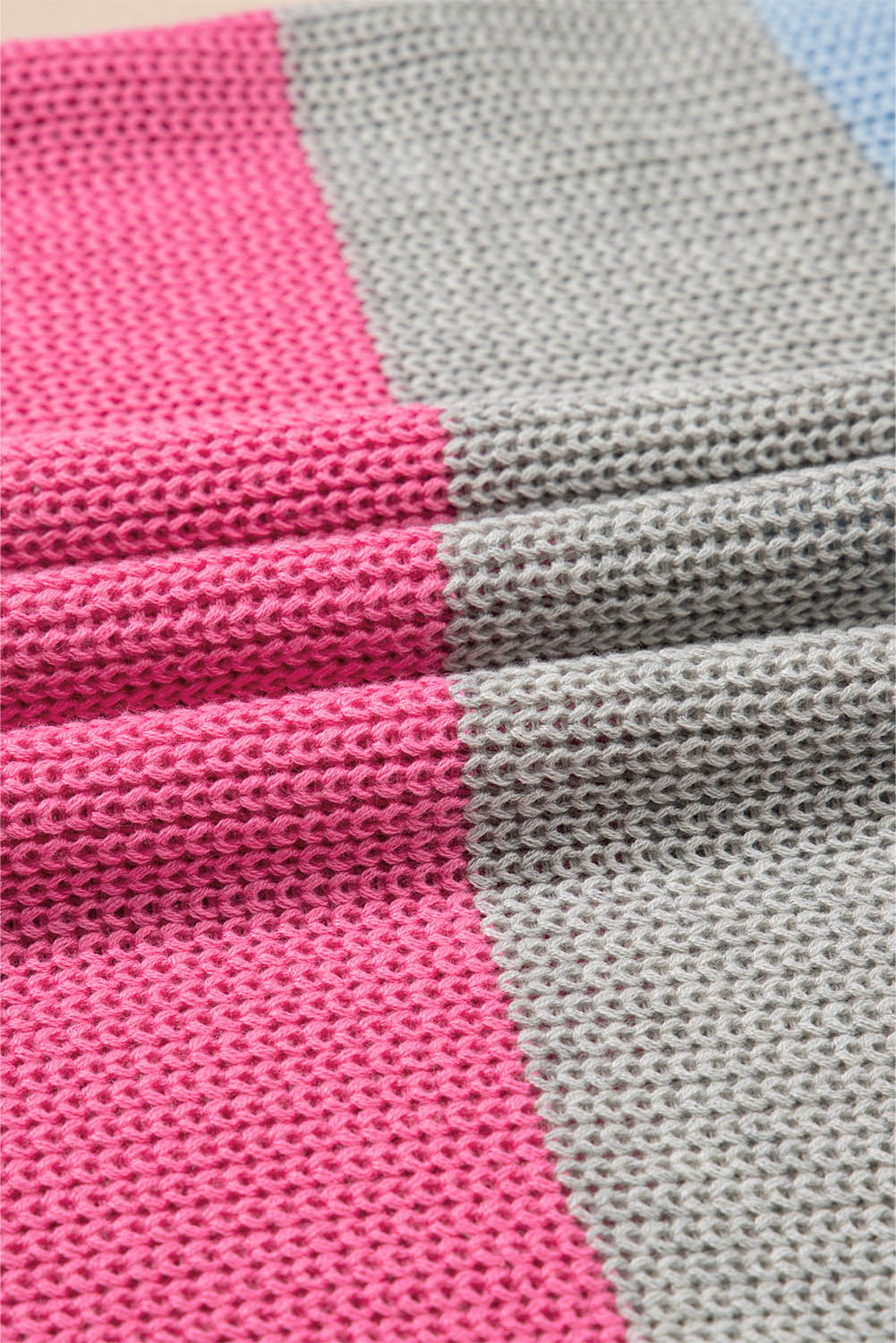 Multicolour Color Block Notch V Neck Sweater T Shirt