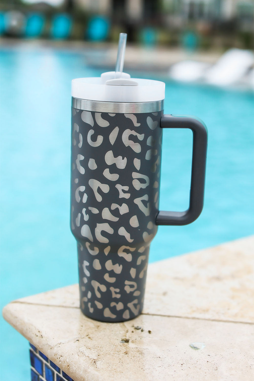 Black Leopard Print 40OZ Stainless Steel Portable Cup with Handle