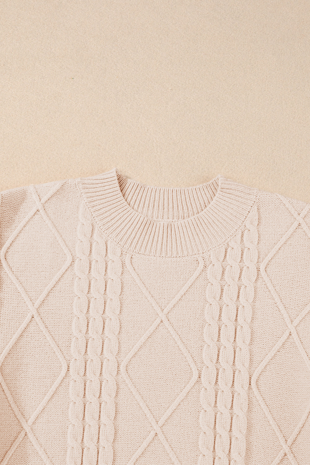 Parchment Cable Knit Mock Neck Cap Sleeve Sweater