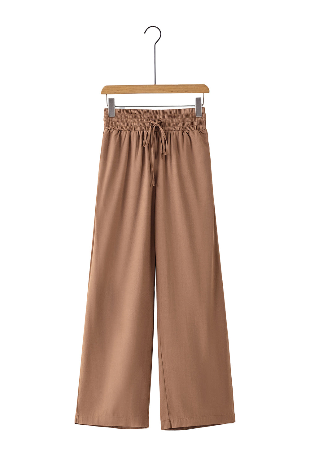 Green Brown Drawstring Elastic Waist Casual Wide Leg Pants