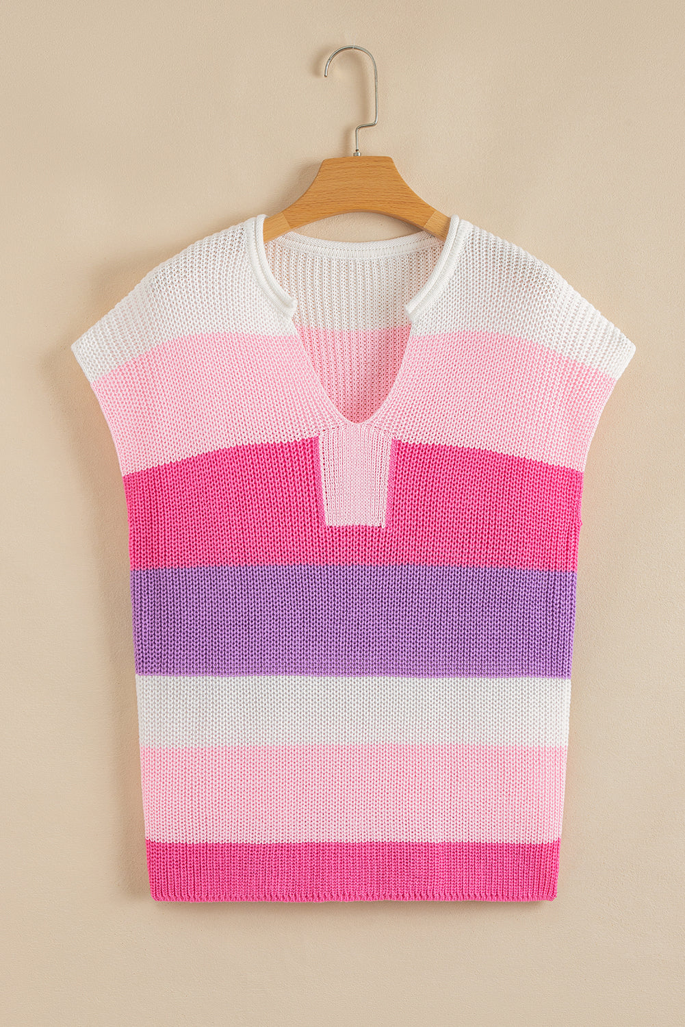 Multicolour Color Block Notch V Neck Sweater T Shirt