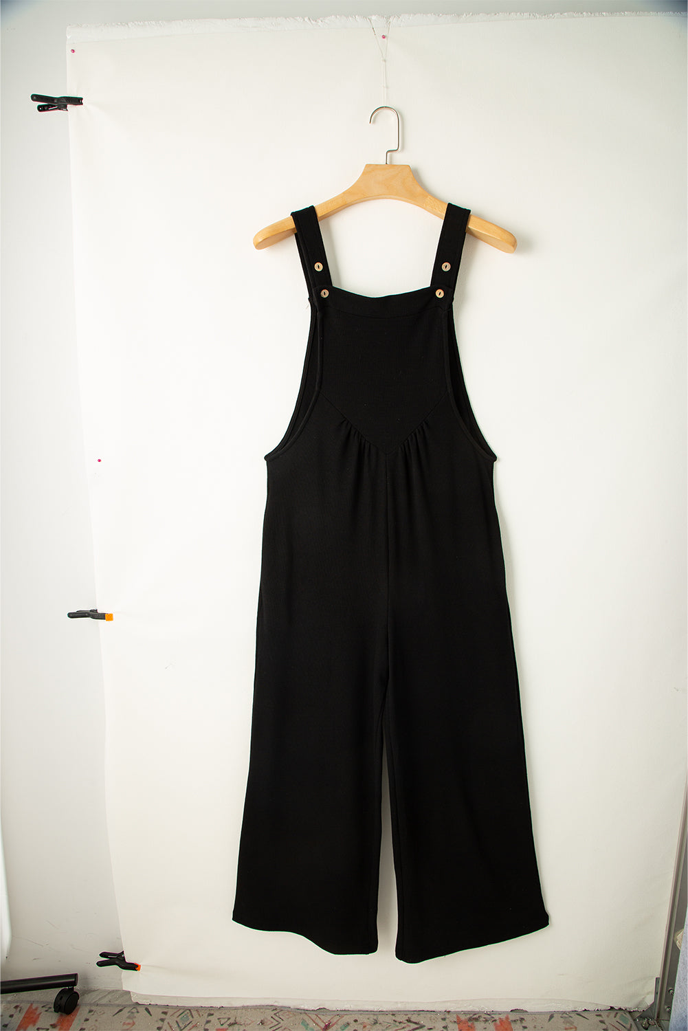 Gold Flame Textured Buttoned Straps Ruched Wide Leg Jumpsuit