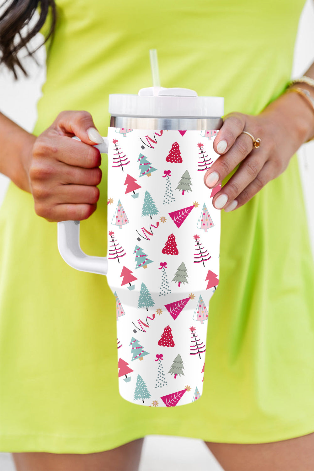 Black Cartoon Christmas Tree Printed Thermos Cup 40oz