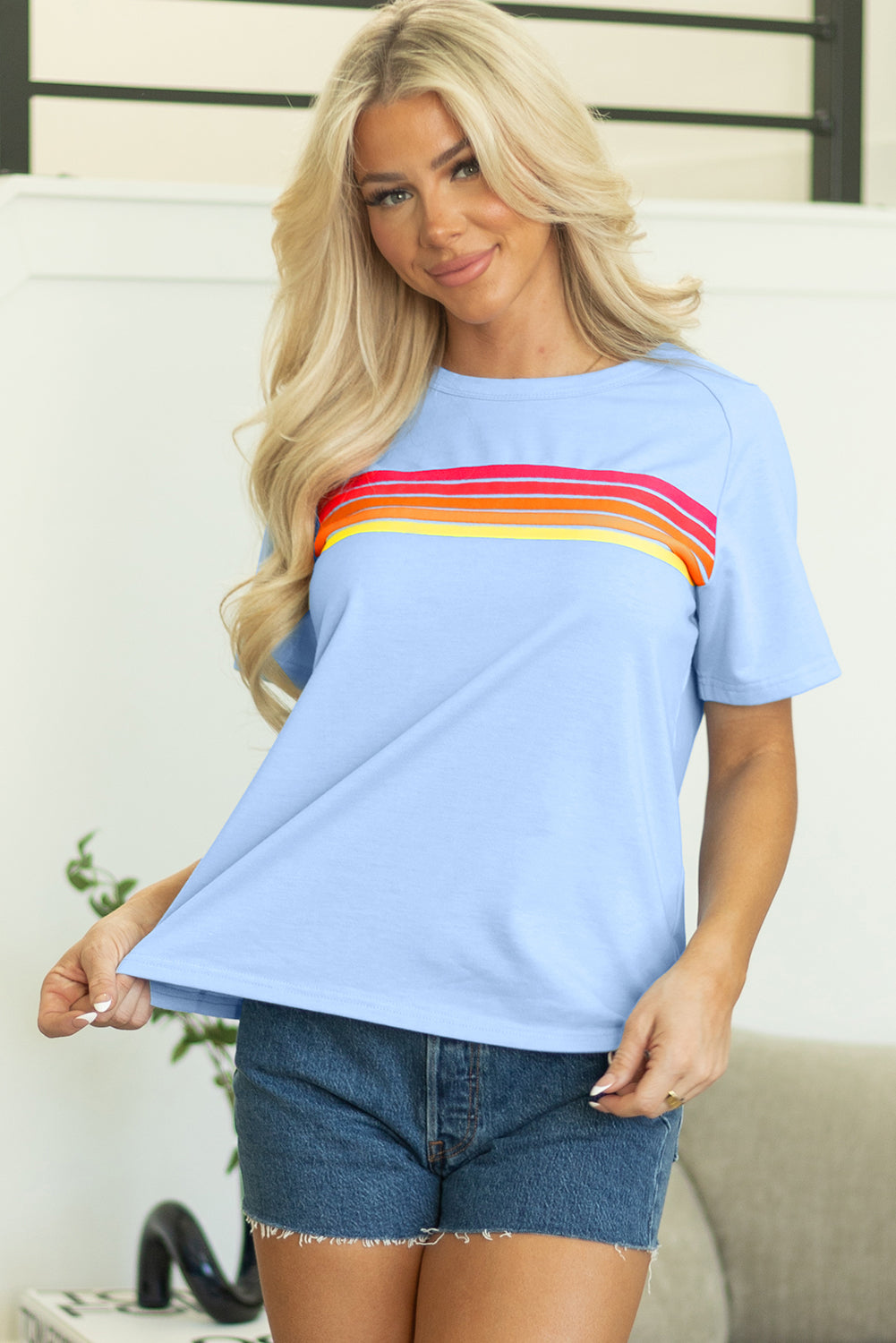 Bonbon Striped Patch Front Casual Tee