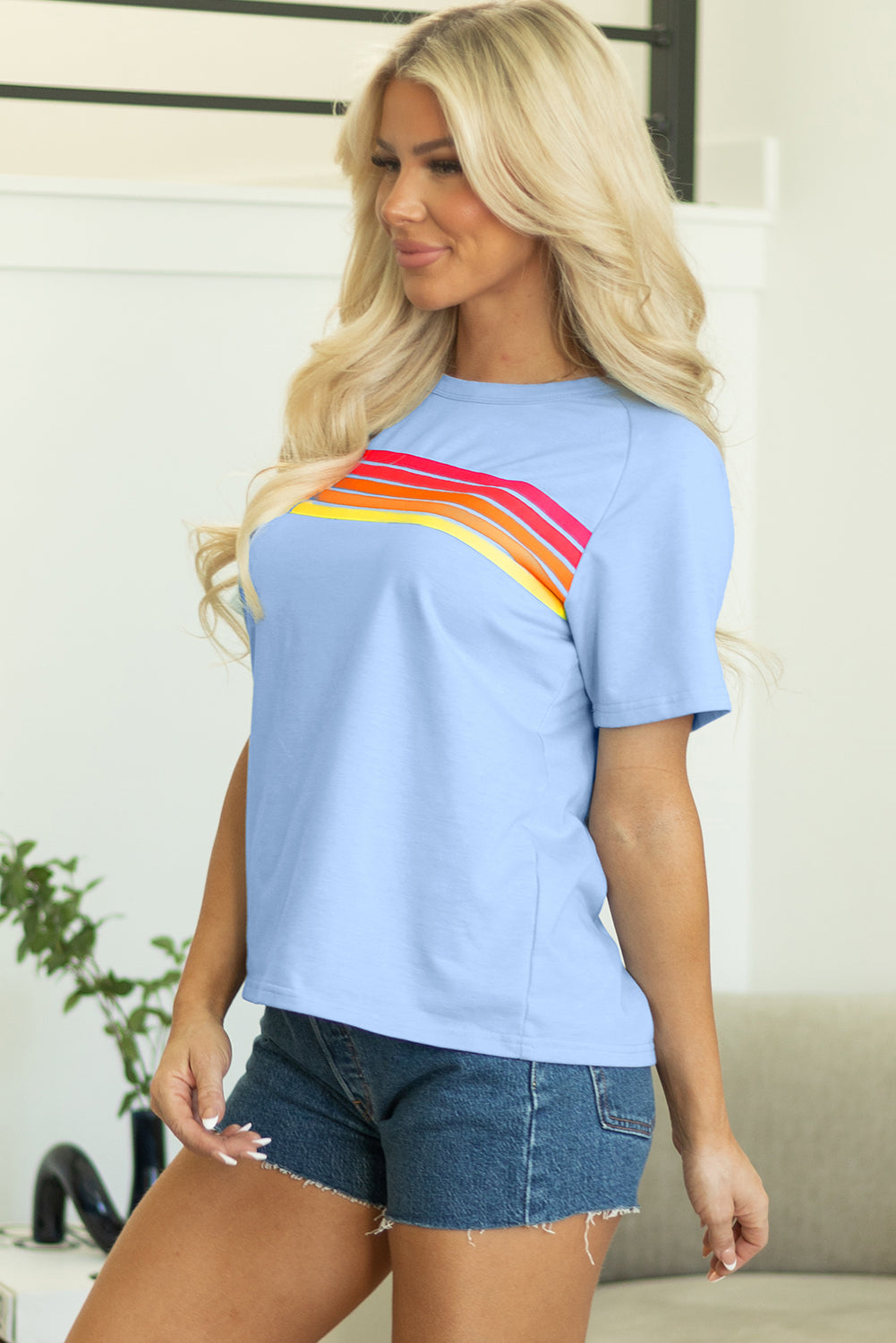 Bonbon Striped Patch Front Casual Tee