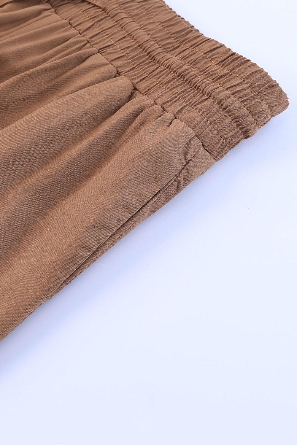 Green Brown Drawstring Elastic Waist Casual Wide Leg Pants