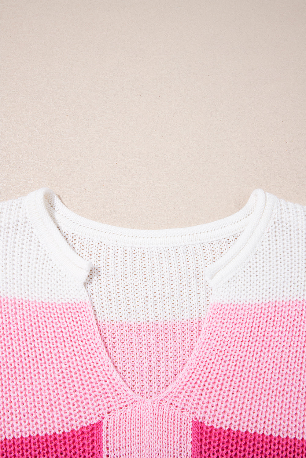 Multicolour Color Block Notch V Neck Sweater T Shirt