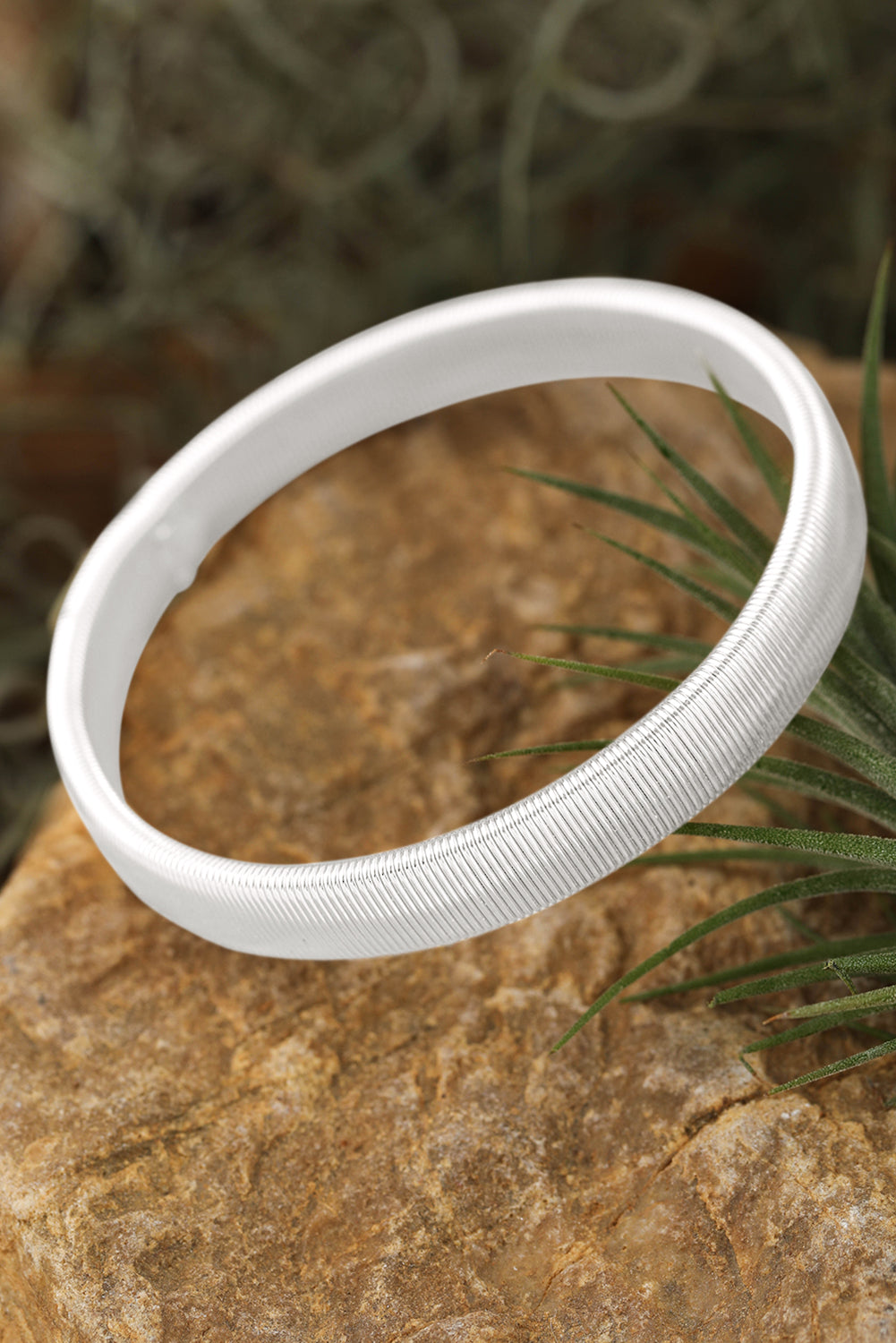 Silvery Stretchy Plated Metal Wide Bangle