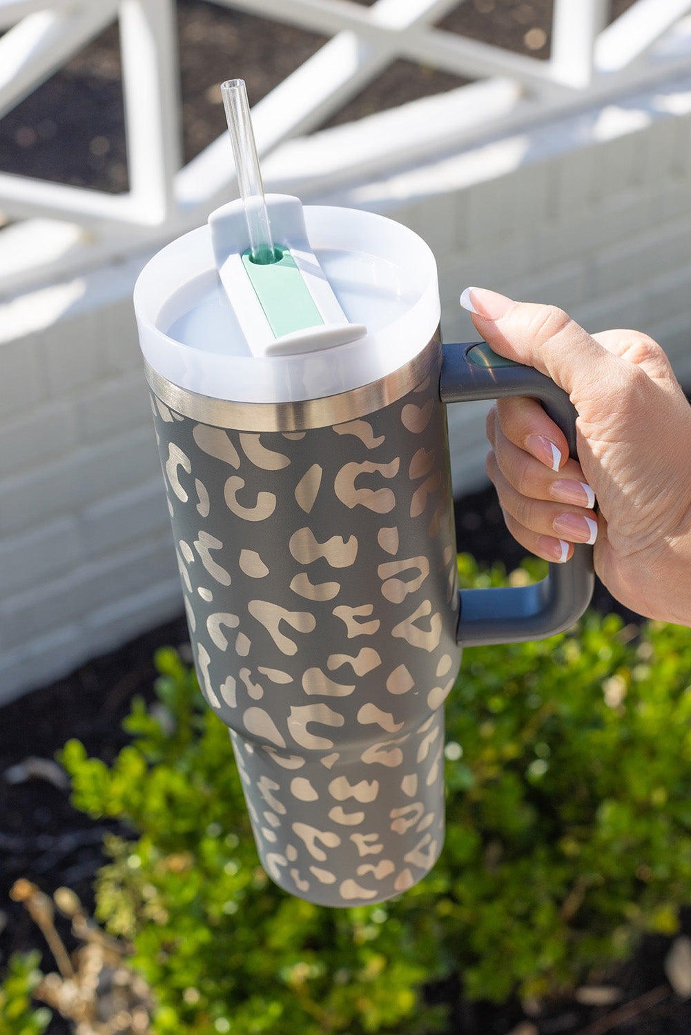 Black Leopard Print 40OZ Stainless Steel Portable Cup with Handle