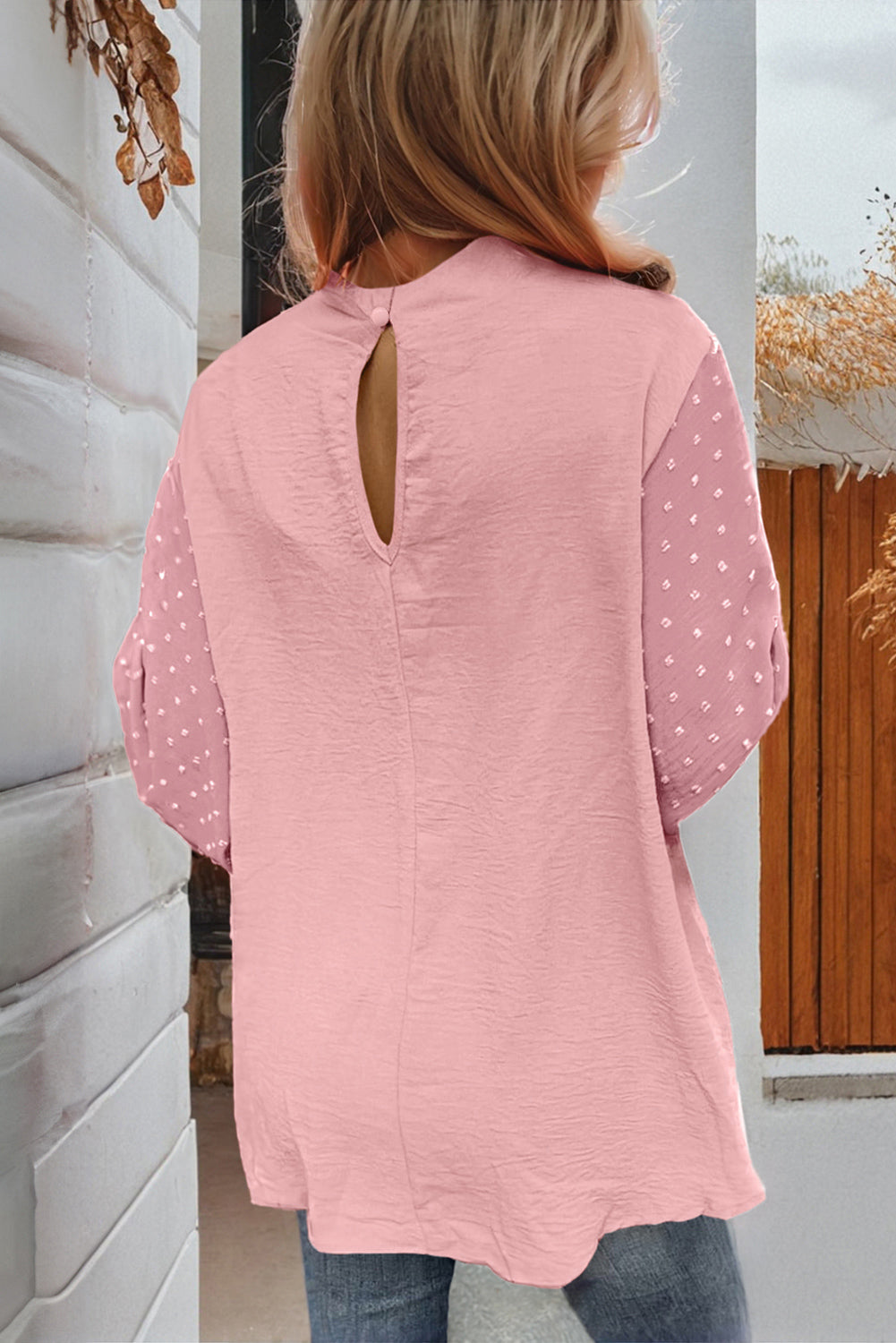 Parchment Swiss Dot Balloon Sleeve Loose Blouse