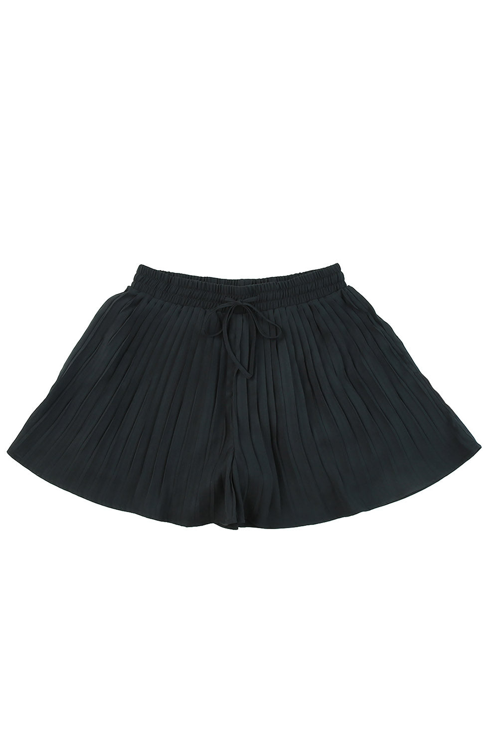 Black Drawstring Waist Flowy Pleated Shorts