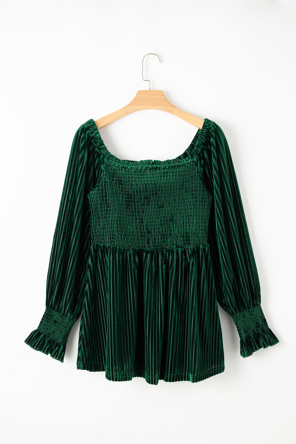 Chestnut Smocked Ribbed Velvet Babydoll Top