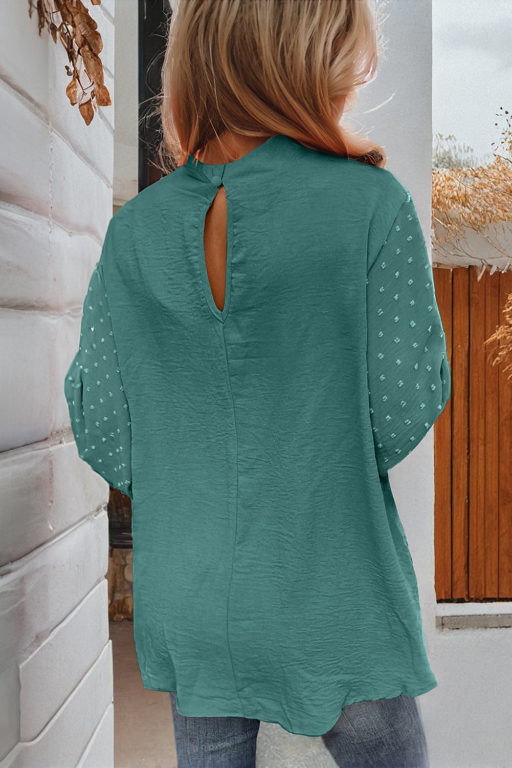 Parchment Swiss Dot Balloon Sleeve Loose Blouse