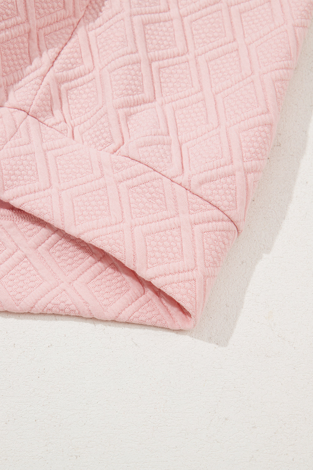 Light Pink Contrast Striped Collar Patchwork Textured Half Sleeve Blouse