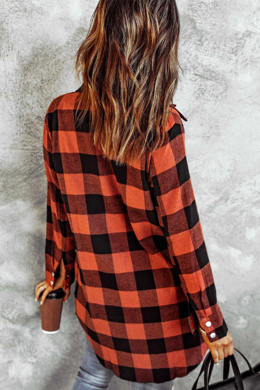 Brown Turn-down Collar Plaid Shirt Coat